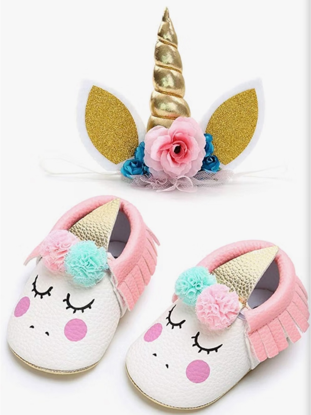 Bebila Unicorn Baby Moccasins + Matching Headband 🦄✨